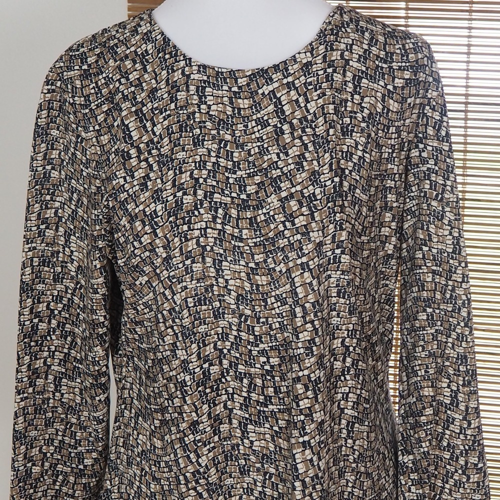 J. McLaughlin Sheath Dress Women L Brown Mosaic‎ Print Long Sleeve Knee Length